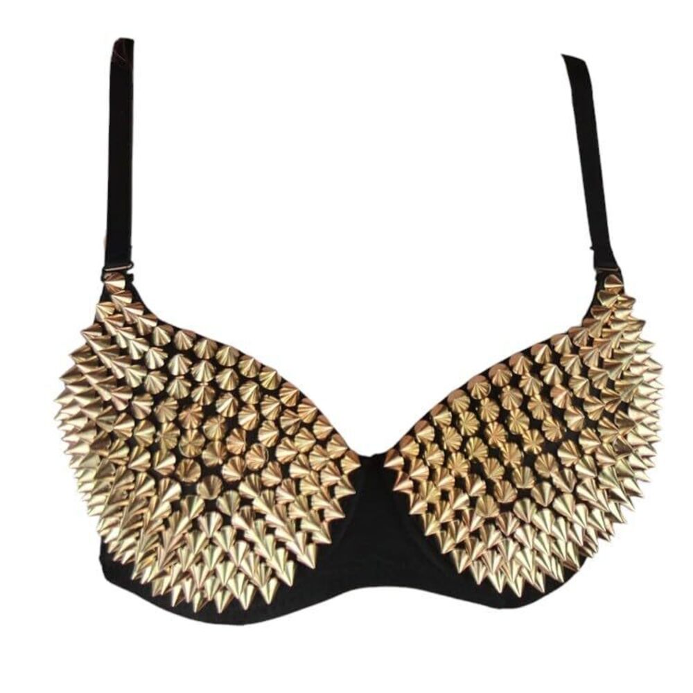 3513 Spiked Rivet Studded Bra Cup B Only Spiky Goth Metallic Punk Metal